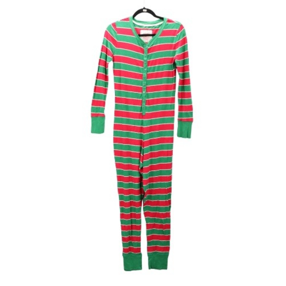 Xhilaration Stripe‎ Red Green Cotton Adult Holiday Christmas Jumpsuit Pajama M